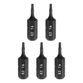 HARFINGTON 5pcs T6 Torx Screwdriver Bit 1/4" Hex Shank 25mm/1" Length S2 Steel Star 6 Point Head Hex Security Screw Driver Bits with Hole for Impact Electric Screw Driver Power Tools, Black