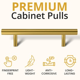 Mega Handles 25 Pack I Cabinet Pulls 5 Inch, Stainless Steel Cabinet Handle Pulls I Ideal for Kitchen Drawer, Cabinets, Door, Cupboard I Hardware for Cabinets - Hole Distance 3 Inch - Satin Brass