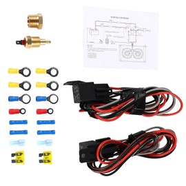 Dual Electric Fan Relay Kit with Thermostat - 40 AMP 4 Pin Waterproof Automotive Radiator Cooling Fan Temperature Sensor Fixed Temperature Switch (185°F on / 175°F Off) Wiring Kit