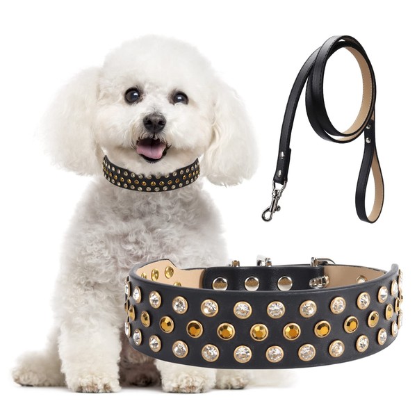Rhinestone Dog Collar, Bling Diamond Pet Collars with Leash Adjustable,