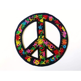 Flower Peace Sign Biker Love Wood Stock Peace Applique Embroidered Sew on Iron on Patch for Backpacks Jeans Jackets Clothing
