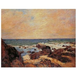 Rock and Sea, Cotton Counted Cross Stitch Kits Gauguin Oil Painting 14count 300x250stitch, 54x46cm Landscape Oil Painting Cross Stitch Kits