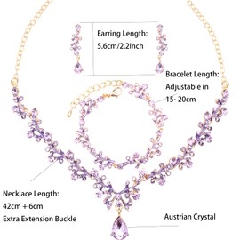 SFE 3Pcs Austrian Crystal Jewelry Set for Women, Necklace Dangle Earrings Link Bracelet Jewelry Set with Gold/Platinum/Gun Plated, Wedding Party Jewelry for Bridal Bridesmaid (Violet-Gold Plated)