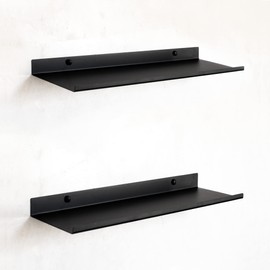 MILUKA Wall Shelf Black Metal Set of 2 Floating Shelves 35 x 10 cm Small Wall Shelf for Kitchen and Bathroom Decorative Hanging Shelf for Bedroom, Living Room and Office