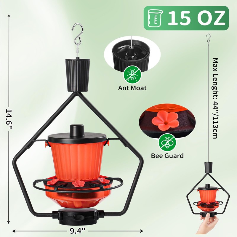 Gomazonle Retractable Hummingbird Feeder, 19oz Top-Fill Wide Mouth with Height