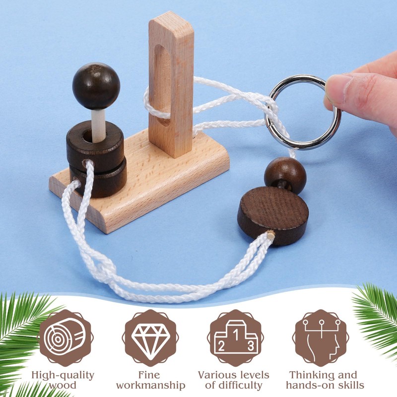 Yilloog 8 Pcs Brain Teaser 3D Wooden Rope Puzzles Set