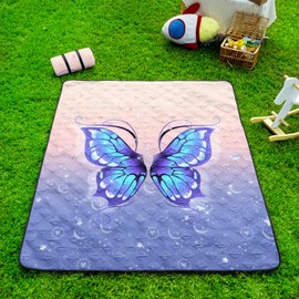 BSNTHO Butterfly Outdoor Picnic Blankets Girls Waterproof Picnic Blankets 60x80 Inches Large Sandproof Beach Blanket Foldable Outdoor Blanket for Camping on Grass Picnic Mat