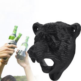 Wall Mount Bottle Opener,Bear Head Shape Bottle Opener,Cast Iron Bear Head Bottle Opener Bar Bottle Opener and Catcher Beverage Bottle Cap Opener Opener Kitchen Tool