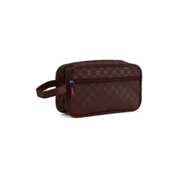 JOPHY & CO. Men's Leather Handbag, Toiletry Bag, Travel Bag, Small Handbag with Strap, Brown Squares, Classic