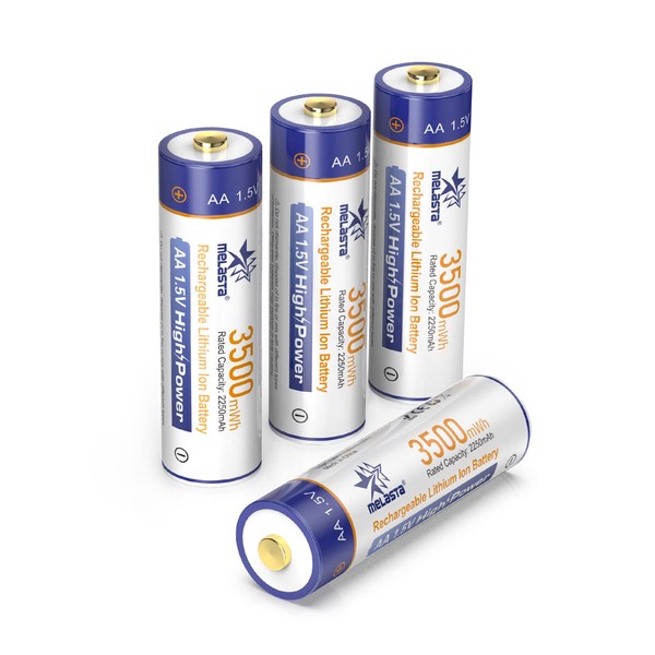 melasta 3500mWh Rechargeable Lithium AA Batteries 4 Pack, 1.5V Constant Voltage High Power Li-ion Battery