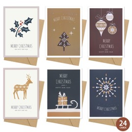 Christmas Cards, Christmas Greeting Cards with Envelopes, Pack of 24 Xmas Cards Multipack, Merry Christmas Cards with Seal Stickers, Seasonal Greeting Cards for Family Friends Colleague (6 * 4)