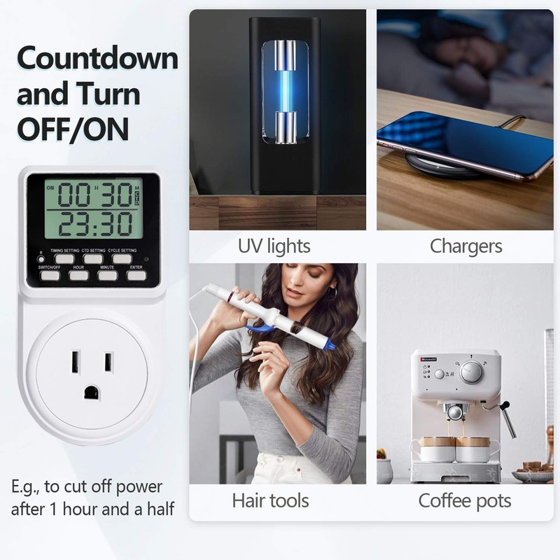 Techbee Indoor Digital Infinite Repeat Cycle Intermittent Outlet Timer Plug