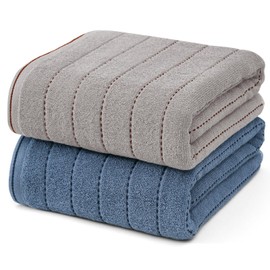 Toallas de Baño 2 Pack 100 Algodón Ultra Suaves Juego de Toallas Altamente Absorbentes Adecuado para Natación Playa y SPA(AzulGris)                   