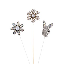 Alilang 3Pcs Hat Pin Classic Long Needle Lapel Safety Pins Brooches Suit Tie Hat Scarf Set Jewelry Accessories, 3 Pcs Floral and Rabbit