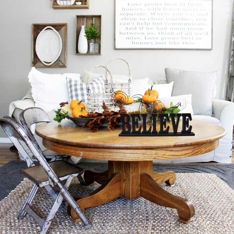 Rustic Wood Believe Letter Sign - Free Standing Decorative Table