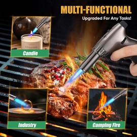 KOACKL Dual Flame Butane Torch Lighter, Refillable Kitchen Torch, Adjustable Flame with Ignition Lock Mini Blow Torch for Cooking, Creme Brulee, Soldering, Welding (Butane Gas Not Included)