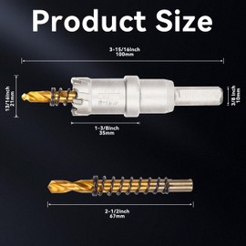 Henvo Hole Saw 13/16" (21mm) Heavy Duty Carbide with 2 Pilot Drill Bits - Metal Hole Cutter Cuts Stainless Steel, Iron, Copper, Brass, Plastic