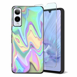 Tuxiwei for Cricket Icon 6 SL219C Case with Tempered Glass Screen Protectors, Cricket Icon6 5G Cover Flexible TPU 6.75" | Floral Multi-Colored Art Wavy Painting Printed | Lightweight Camera Protect