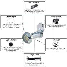 Door Viewer Polished Chrome Peephole Wide Angle 50-75mm Thick Doors