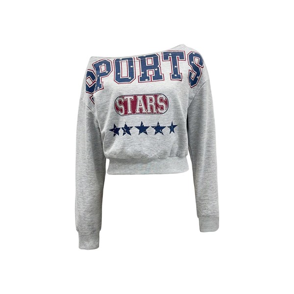 RoseSeek Women's Off The Shoulder Sweatshirts Long Sleeve Letter Graphic