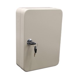 Key Storage Metal Lock Cabinet with Keys Security Locked Safe Key Storage Box Key Organizer Holder Locked Key Box Wall Mount Steel 48 Key Slots 10" H x 7.2" W x 3" D (White)