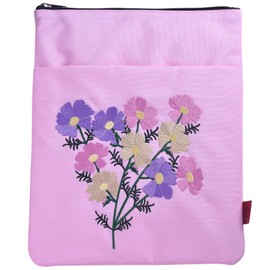 LParkin Birth Month Flower Embroidery Book Cover with Zip, October Cosmos Birthflowers Book Cover Fabric, Birthday Flower Book Bag Gifts for Book Lovers