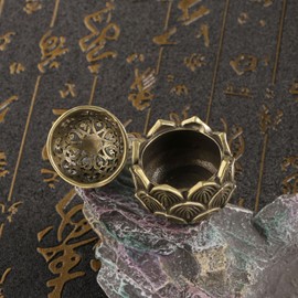 2Pcs Mini Brass Lotus Flower Incense Holder, Small Incense Cone Burner Calligraphy Style Closed with Lid for Bedroom Kitchen Teahouse Office Home Decor Yoga Spa Mediation