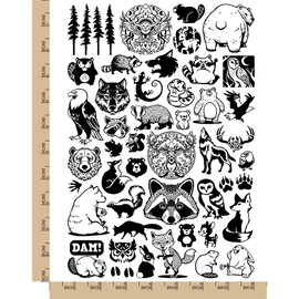 Forest Creatures Animals Birds Temporary Tattoo Water Resistant Fake Body Art Set Collection - Black (One Sheet)