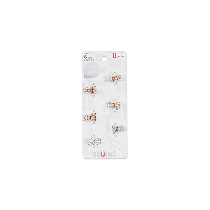 Scunci Micro Mini Metal Rhinestone Jaw Clips, Assorted, 6 Count