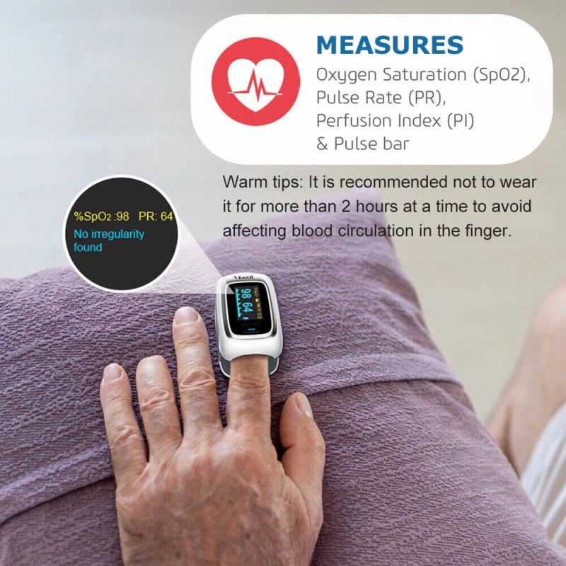 Vibeat Pulse Oximeter Measure Blood Oxygen Saturation, Pulse Rate, PI