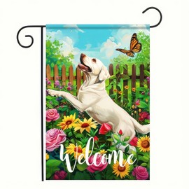 BlissYard Spring Summer White Labrador Retriever Garden Flag 12x18 Double Sided Small Welcome Garden Yard House Flags for Seasonal Outside Outdoor Porch Lawn Decoration