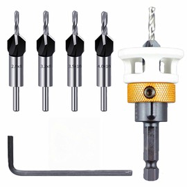 Walquicks Countersink Drill Bit Set with Adjustable Depth Stop, 4-Flute Wood Plug Cutter & Guiding Flutes for Deep Holes in Hardwood – 2.8/3.2/3.5/4.0mm Sizes Precision Drilling Tools for Woodworking