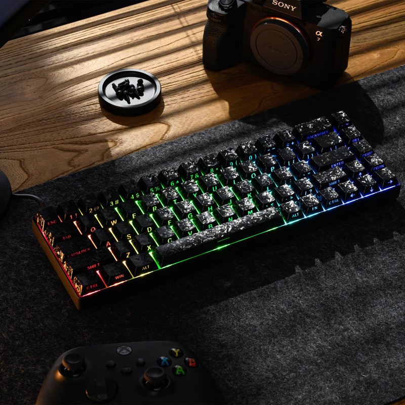 Hkfos XVX Black Shine Through Keycaps, Forged Carbon-Look Cherry Profile