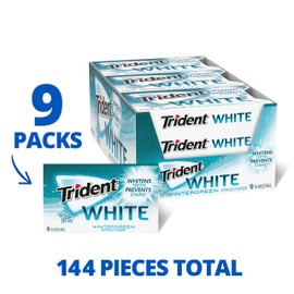 Trident White Wintergreen Sugar-Free Chewing Gum, 9 Packs of 16 Pieces (144 Total Pieces)