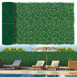 Grooy Artificial Boxwood Roll Panels with Flowers,40"x 120"(33.33 sq.ft) UV-Anti Faux Ivy Leaves Privacy Fence Screen Grass Wall Roll Panels for Indoor Home Decor and Outdoor Garden Backyard