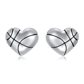 925 Sterling Silver Heart Basketball Earrings Stud Basketball Jewelry Gifts for Women Teen Girls Player, Sterling Silver, No Gemstone