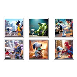 DKORARTE Set of 6 A4 Wall Pictures Modern Living Room Bedroom Room No Frame Snoopy (29.7 x 29.7 cm)