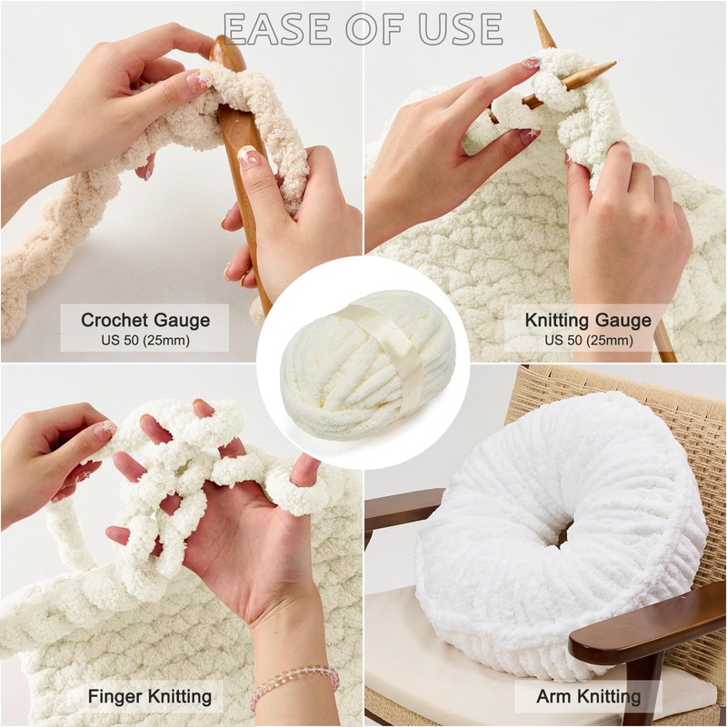 ERLYEEN Chenille Chunky Yarn Super Bulky Soft Thick Fluffy Jumbo