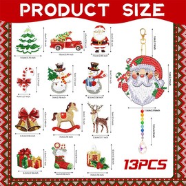 Pack of 13 5D Diamond Painting Christmas Pendants, Double-Sided, DIY Diamond Painting Keyring, Diamond Painting Children Christmas, for Christmas Decoration, Christmas Gift, Crafts