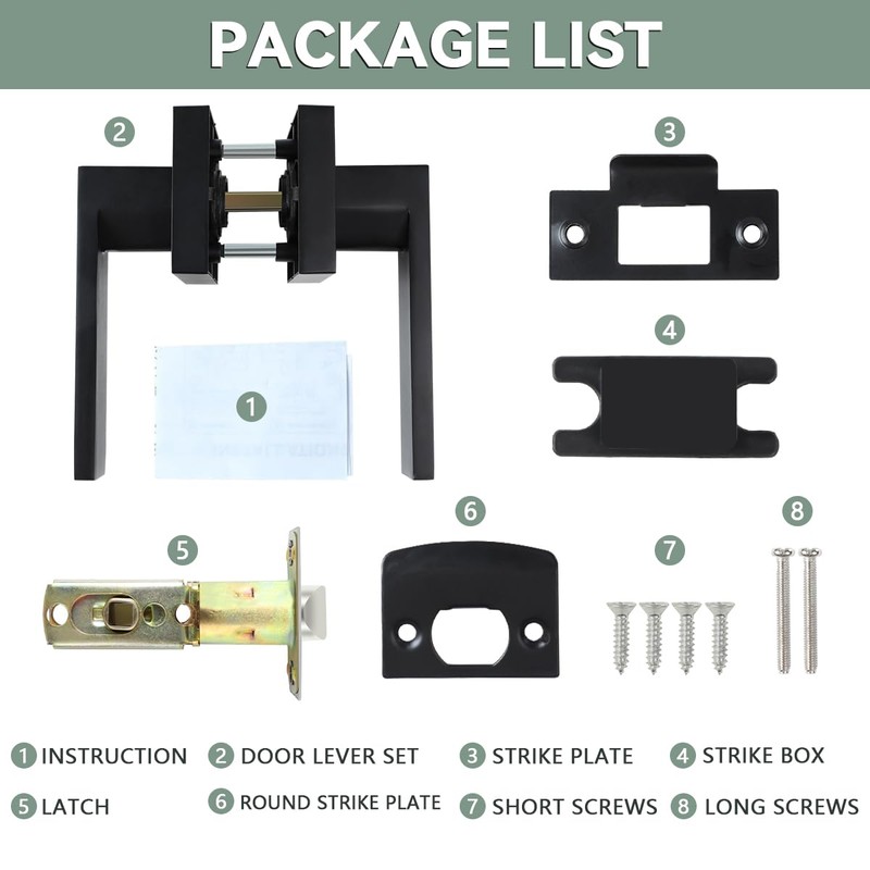 KAMOTA Passage Door Levers, 5 Pack Black Heavy-Duty Door Handles,