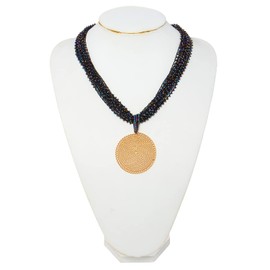 Bocar Statement Multi Layer Beaded Handmade Circle Pendant 20" Costume Necklace for Women (NK-10678-black)