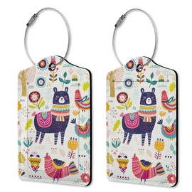 2 Pack Luggage Tags for Suitcases, Cute Alpaca Luggage Tag, Leather Stainless Steel Loop Label Tag for Men Travel Bag Suitcase