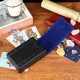 SUMTree Custodia per carte di tarocchi in pelle PU supporto di protezione del gioco di tarocchi porta carte decorazione per carte di tarocchi di dimensioni standard (nero+blu), blu, M, alla moda