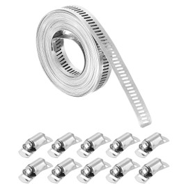 sourcing map 304 Stainless Steel Hose Clamps, Cut-to-Fit 13 ft Metal Strap + 10 Stronger Fasteners Kit, Adjustable Worm Gear Band Hose Clamps for DIY Intercooler Pipe Plumbing Tube Fuel Line
