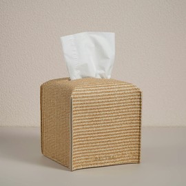 OLETHA Square Tissue Box Cover, Set of 2 - Aesthetic Tissues Cube Boxes Holder - Desk Decor for Room, Home & Office - Rattan Textured