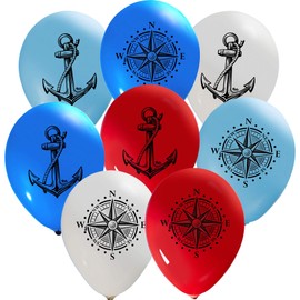 Anchor and Compass Balloons - 12 Inch Latex - 2 Sided Print (16 Pieces) for Birthday Parties or Any Other Event Use - Fill with Air or Helium