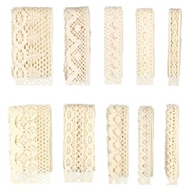 Cinta de encaje de algodón clásico para manualidades, ribete de encaje de algodón de ganchillo antiguo, 20 yardas de cinta de marfil surtidos para costura de álbumes de recortes (beige)