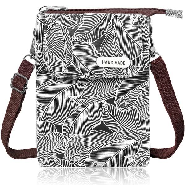 Fiisstina KXF Canvas Cell Phone Purse Wallet Freshing Elegant Leaf