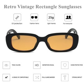 LASPOR - anteojos de sol rectangulares clásico para mujeres y hombres, estilo retro, con marco cuadrado pequeño, protección UV 400, color negro, Naranja Amarillo, 145mm