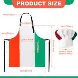 XLSXEXCL Italian Flag Apron and Chef Hat Set, Waterproof Cooking Apron for Women and Men, Pizza Chef Costume with 2 Pockets for Baking, Kitchen and Italian Themed Parties
